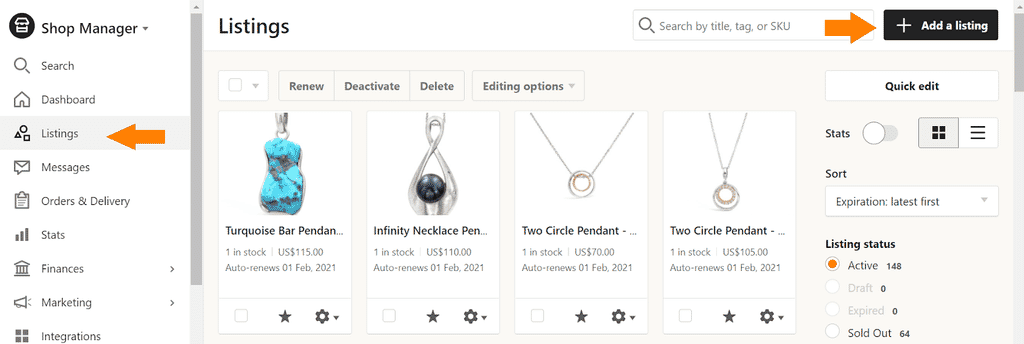 Step 2 Go to Listings and click Add Listing